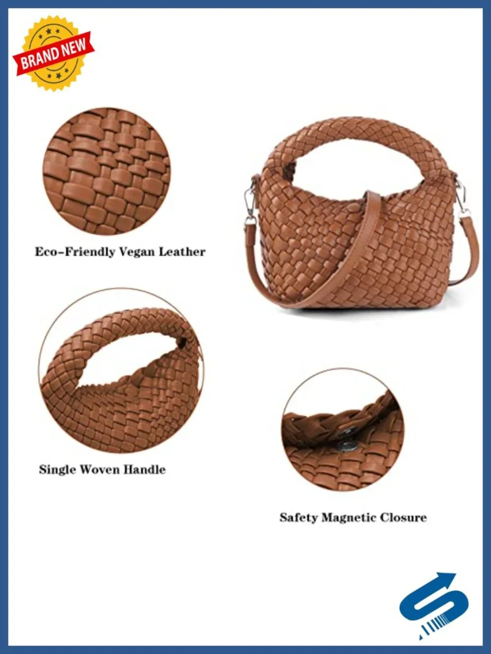 Woven Vegan Leather Tote Bag with Detachable Shoulder Strap, Top Handle Handbag